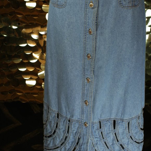 Las Vegas Quality Brand Denim Lattice Maxi Skirt - Picture 5 of 8